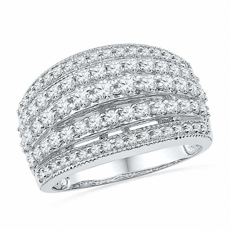 1-1/4 CT. T.W. Diamond Vintage-Style Multi-Row Ring in 10K White Gold