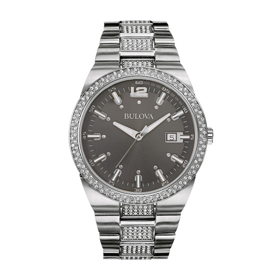 Men's Bulova Crystal Accent Watch with Grey Dial (Model: 96B221)