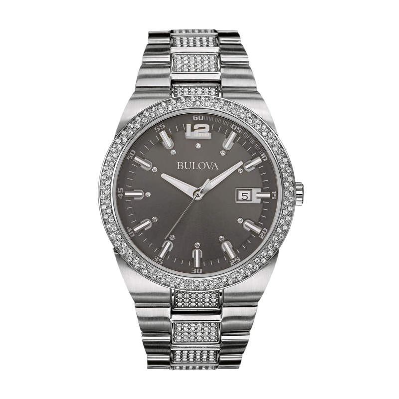 Main Image 1 of Men's Bulova Crystal Accent Watch with Grey Dial (Model: 96B221)