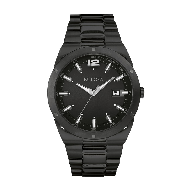 Men's Bulova Classic Black IP Watch with Black Carbon fiber Dial (Model: 98B234)