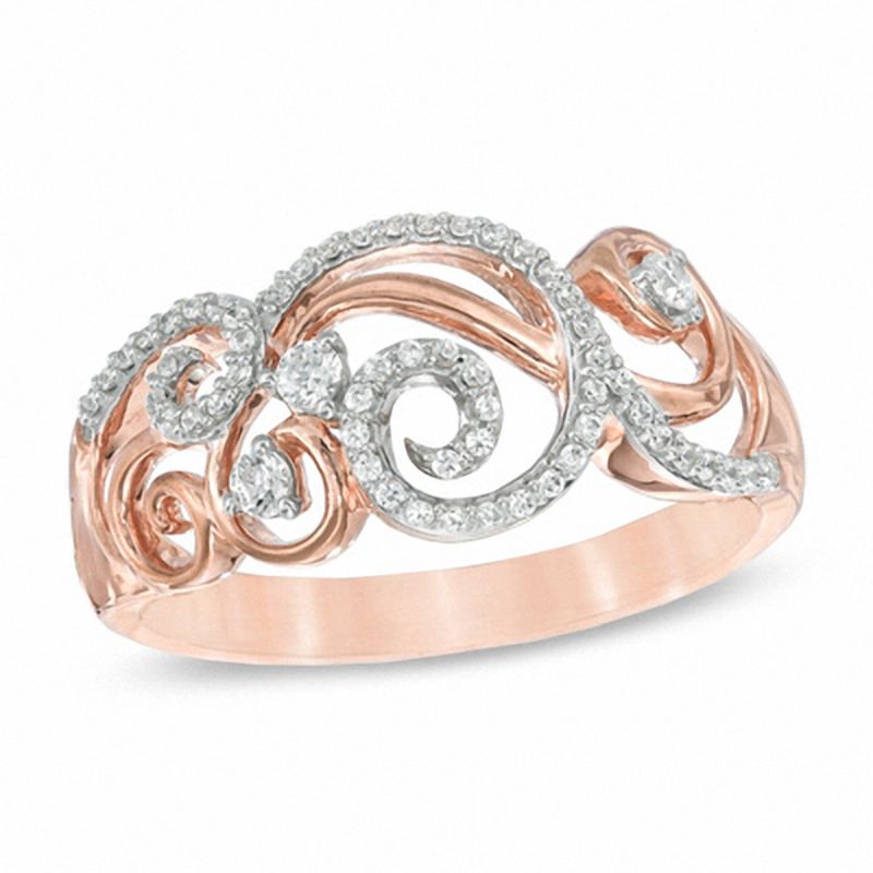 Main Image 1 of 1/4 CT. T.W. Diamond Scroll Ring in 10K Rose Gold
