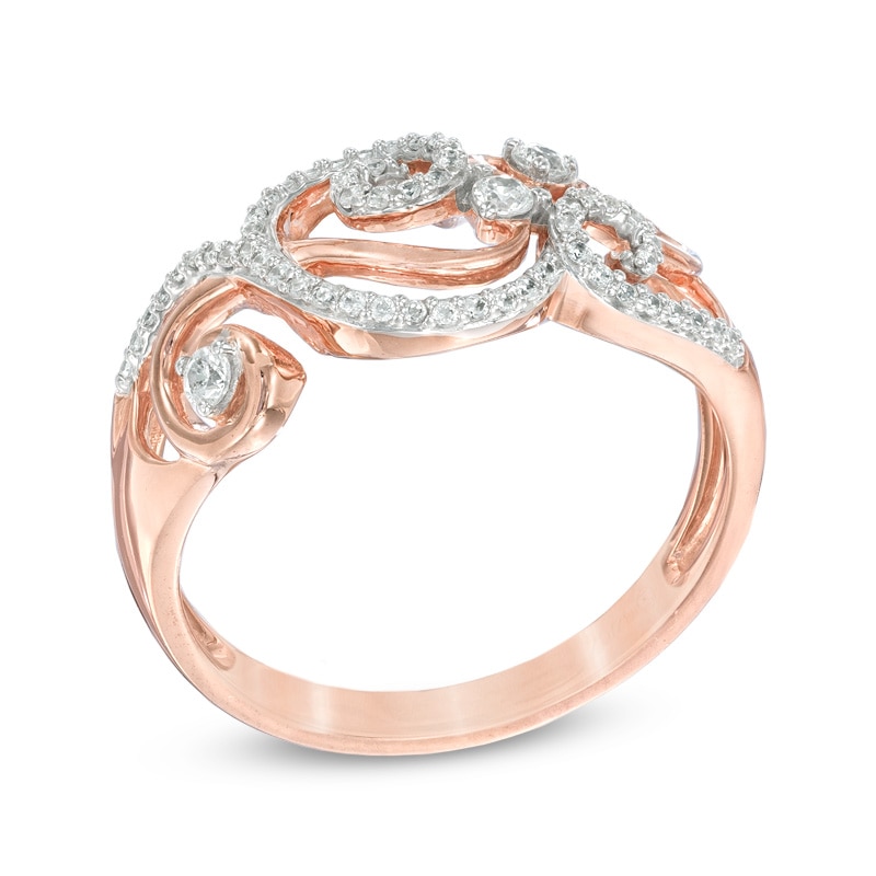 1/4 CT. T.W. Diamond Scroll Ring in 10K Rose Gold