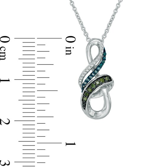 1/10 CT. T.w. Enhanced Green, Blue and White Diamond Infinity Pendant in Sterling Silver