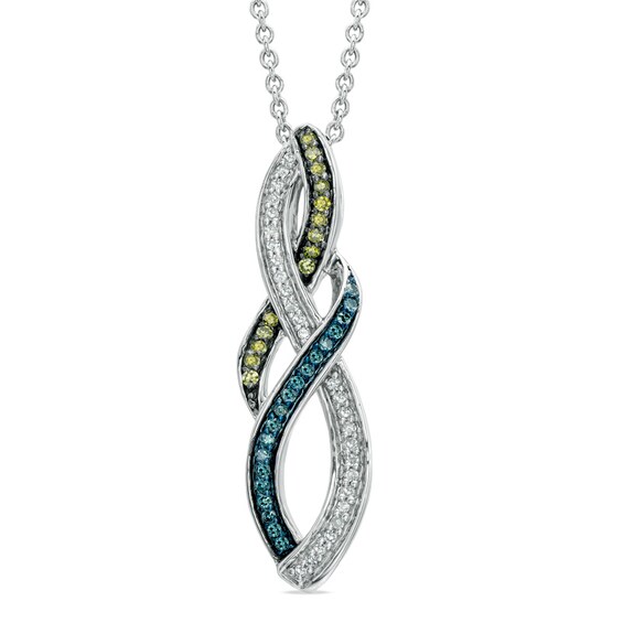 1/6 CT. T.w. Enhanced Green, Blue and White Diamond Infinity-Style Pendant in Sterling Silver