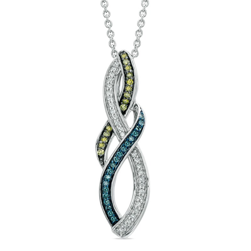 Main Image 1 of 1/6 CT. T.W. Enhanced Green, Blue and White Diamond Infinity-Style Pendant in Sterling Silver