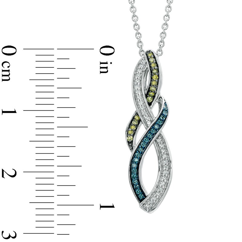 Main Image 2 of 1/6 CT. T.W. Enhanced Green, Blue and White Diamond Infinity-Style Pendant in Sterling Silver