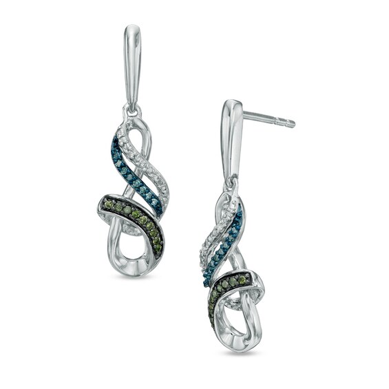 1/10 CT. T.w. Enhanced Green, Blue and White Diamond Infinity Drop Earrings in Sterling Silver