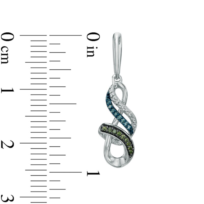 Main Image 2 of 1/10 CT. T.W. Enhanced Green, Blue and White Diamond Infinity Drop Earrings in Sterling Silver