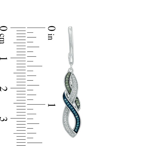 1/6 CT. T.w. Enhanced Green, Blue and White Diamond Infinity-Style Drop Earrings in Sterling Silver