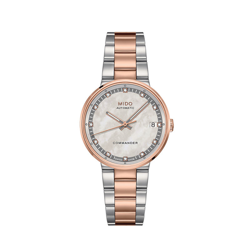 Ladies' MIDO® Commander II Diamond Accent Two-Tone Automatic Watch with Mother-of-Pearl Dial (Model: M014.207.22.116.00)