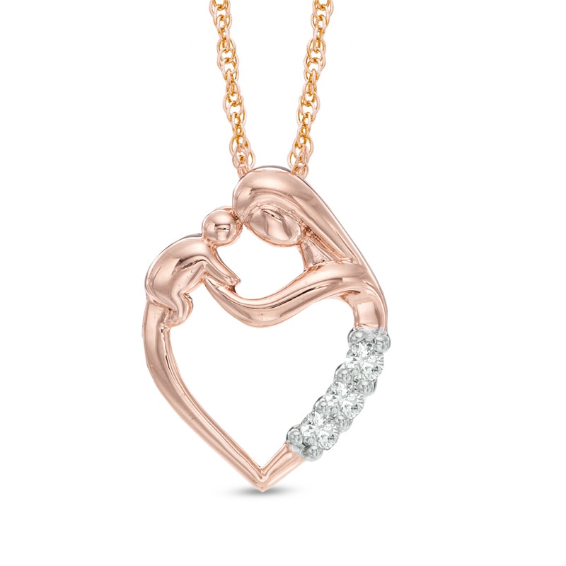 Main Image 1 of 1/10 CT. T.W. Diamond Motherly Love Heart Pendant in 10K Rose Gold