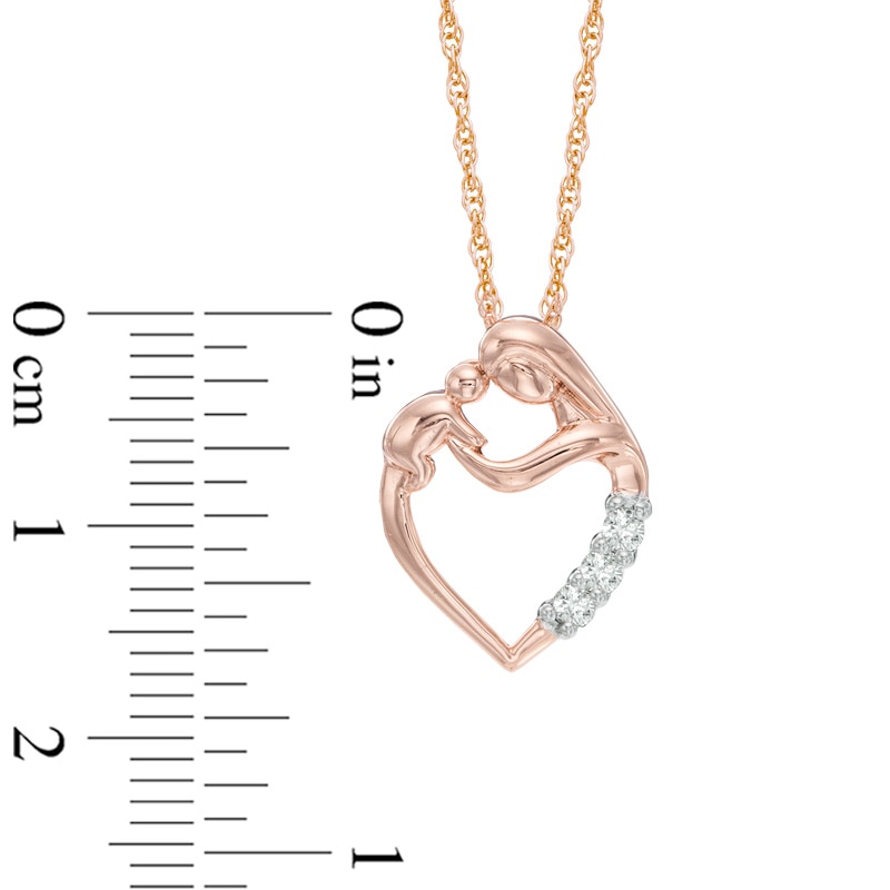 Main Image 2 of 1/10 CT. T.W. Diamond Motherly Love Heart Pendant in 10K Rose Gold