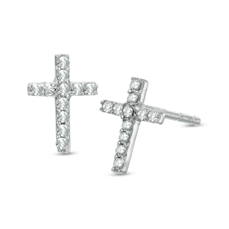 Main Image 1 of Diamond Accent Cross Stud Earrings in 10K White Gold