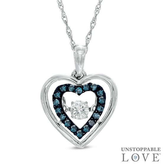 1/5 CT. T.w. Enhanced Blue and White Diamond Heart Pendant in 10K White Gold