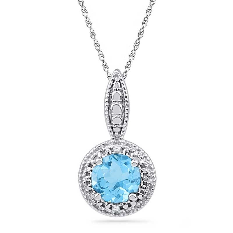 6.5mm Blue Topaz and Diamond Accent Frame Pendant in Sterling Silver