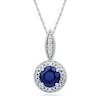 Thumbnail Image 1 of 6.5mm Lab-Created Blue Sapphire and Diamond Accent Frame Pendant in Sterling Silver