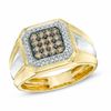 Thumbnail Image 0 of Men's 1/2 CT. T.W. Champagne and White Diamond Square Composite Ring in 10K Gold