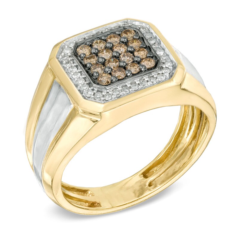 Men's 1/2 CT. T.W. Champagne and White Diamond Square Composite Ring in 10K Gold