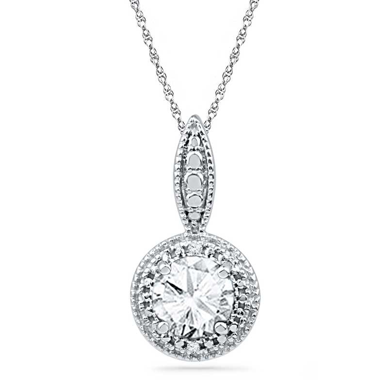 Main Image 1 of 6.5mm Lab-Created White Sapphire and Diamond Accent Frame Pendant in Sterling Silver