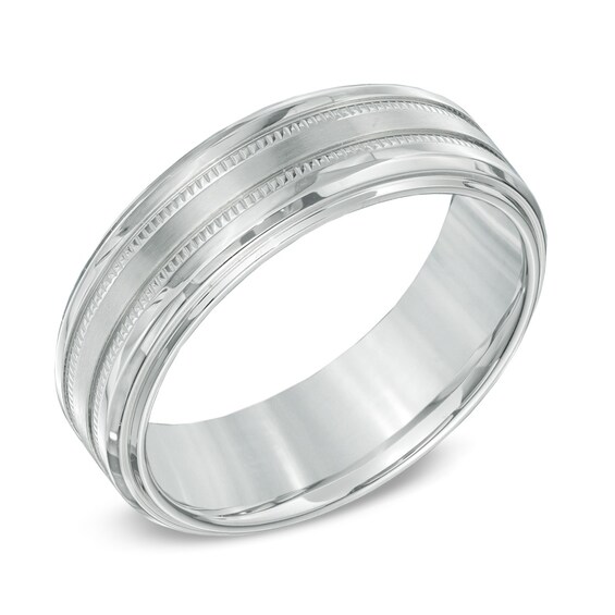 Triton 7.5mm Comfort Fit Step Edge Stainless Steel Wedding Band - Size 10
