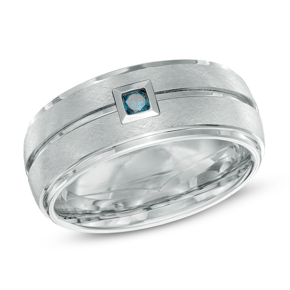 Triton 1/10 CT. T.w. Enhanced Blue Diamond Comfort Fit Tungsten Wedding Ring - Size 10