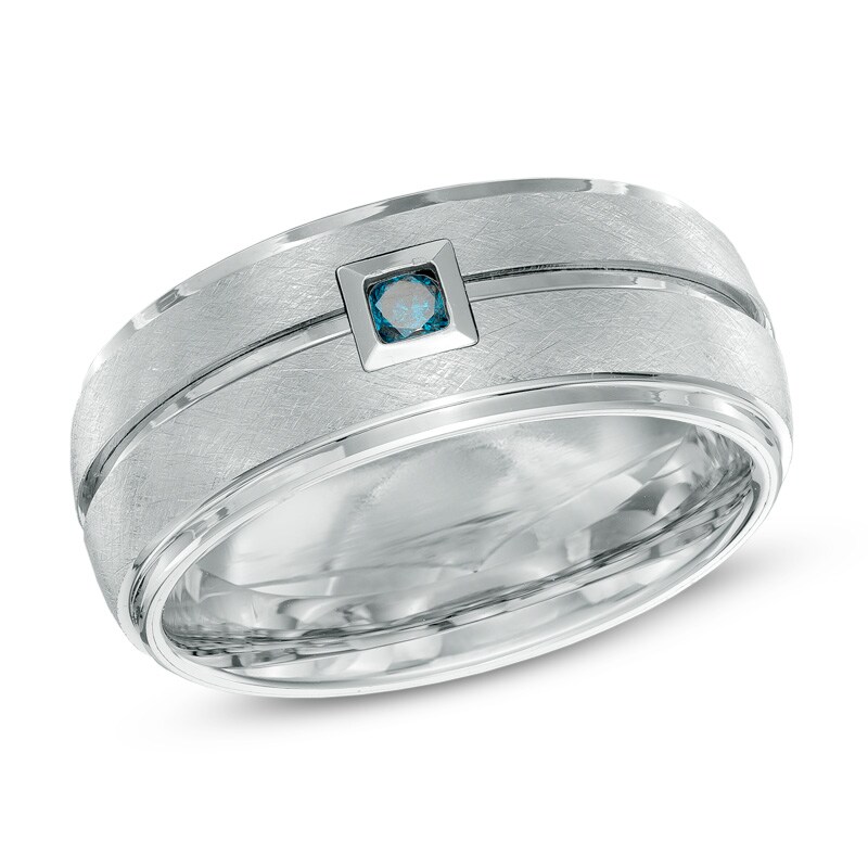 Main Image 1 of Triton 1/10 CT. T.W. Enhanced Blue Diamond Comfort Fit Tungsten Wedding Ring - Size 10