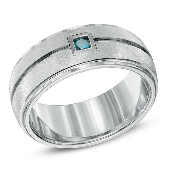 Triton 1/10 CT. T.w. Enhanced Blue Diamond Comfort Fit Tungsten Wedding Ring - Size 10