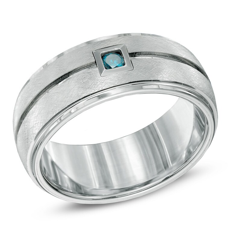 Main Image 2 of Triton 1/10 CT. T.W. Enhanced Blue Diamond Comfort Fit Tungsten Wedding Ring - Size 10