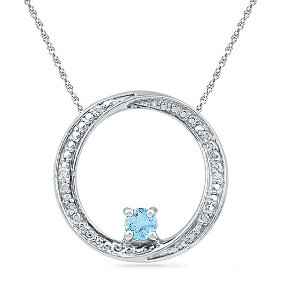 4.0mm Blue Topaz and Diamond Accent Swirl Circle Pendant in Sterling Silver