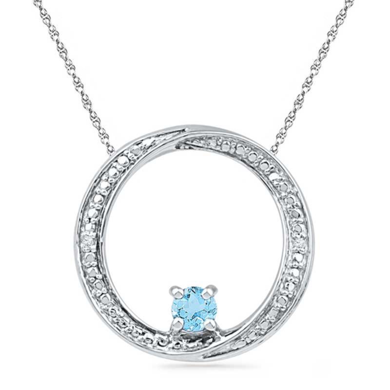 4.0mm Blue Topaz and Diamond Accent Swirl Circle Pendant in Sterling Silver