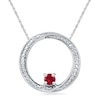 Thumbnail Image 0 of 4.0mm Lab-Created Ruby and Diamond Accent Swirl Circle Pendant in Sterling Silver