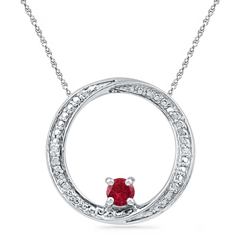 4.0mm Lab-Created Ruby and Diamond Accent Swirl Circle Pendant in Sterling Silver