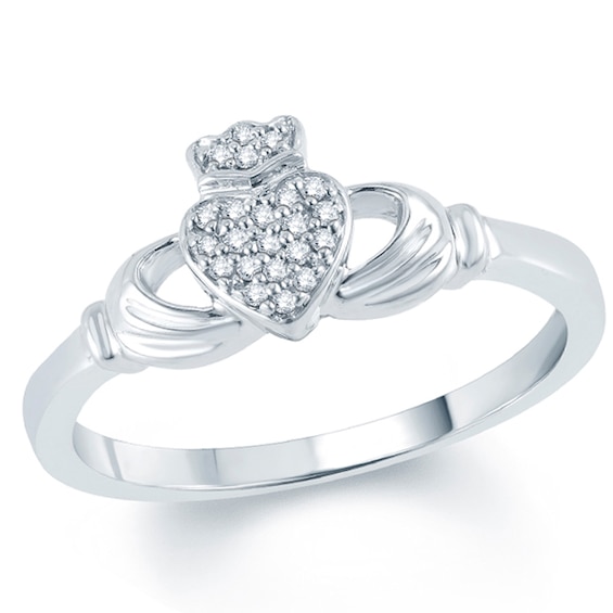 Diamond Accent Claddagh Promise Ring in 10K White Gold