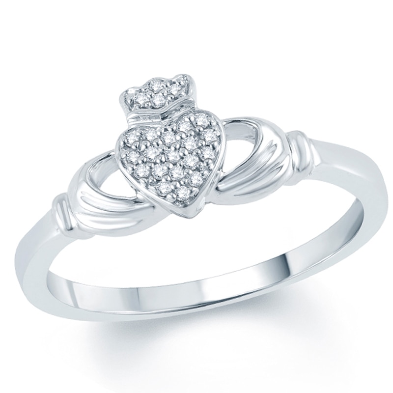 Main Image 1 of Diamond Accent Claddagh Promise Ring in 10K White Gold