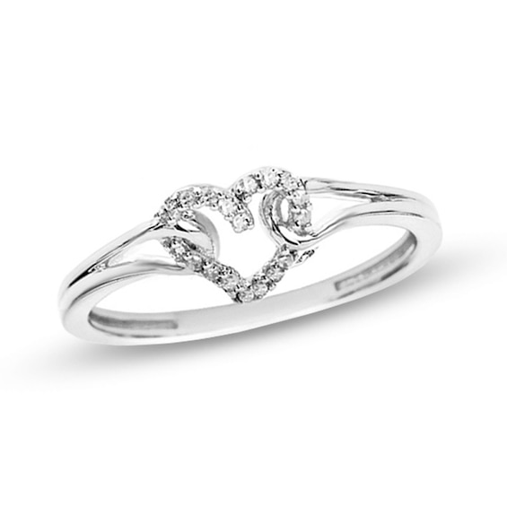 Diamond Accent Looped Heart Promise Ring 10K White Gold