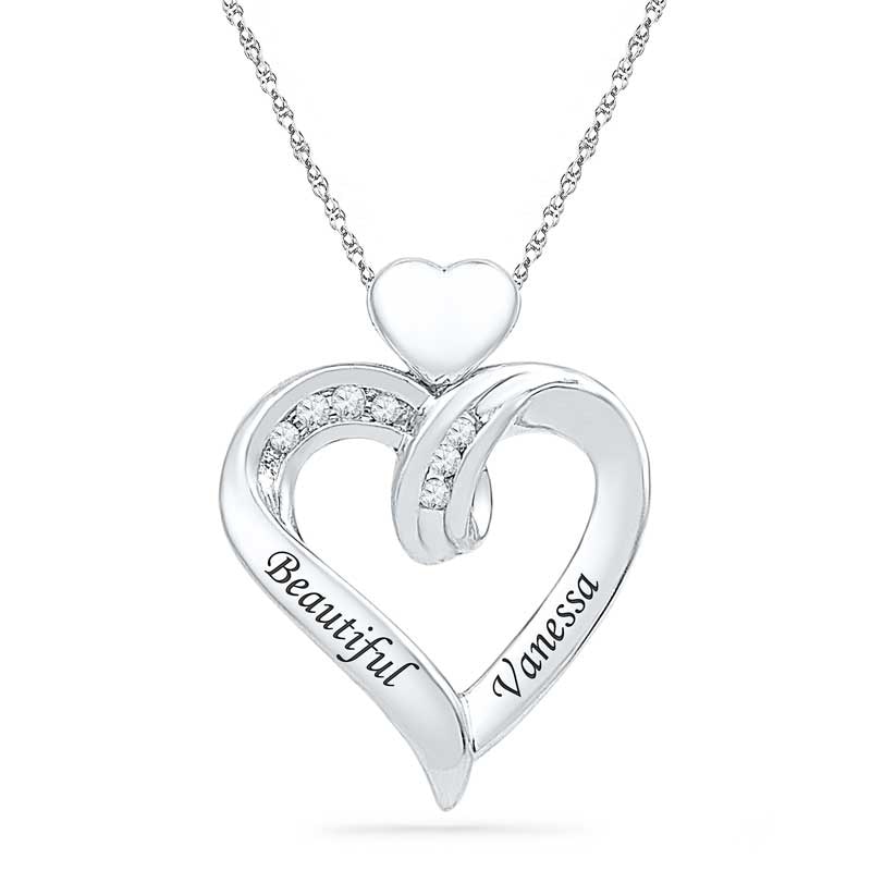 Diamond Accent Double Heart Pendant in Sterling Silver (2 Lines)