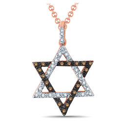 1/10 CT. T.W. Champagne and White Diamond Star of David Pendant in 10K Rose Gold