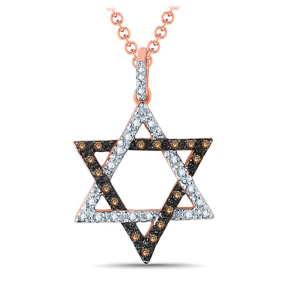 1/10 CT. T.w. Champagne and White Diamond Star of David Pendant in 10K Rose Gold
