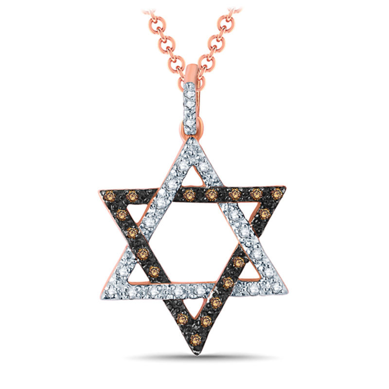 1/10 CT. T.W. Champagne and White Diamond Star of David Pendant in 10K Rose Gold