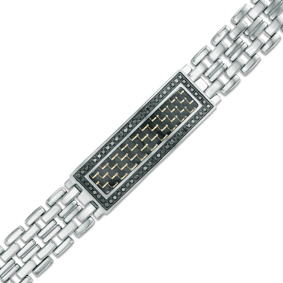 3/4 CT. T.w. Black Diamond and Carbon fiber ID Bracelet in Black Stainless Steel