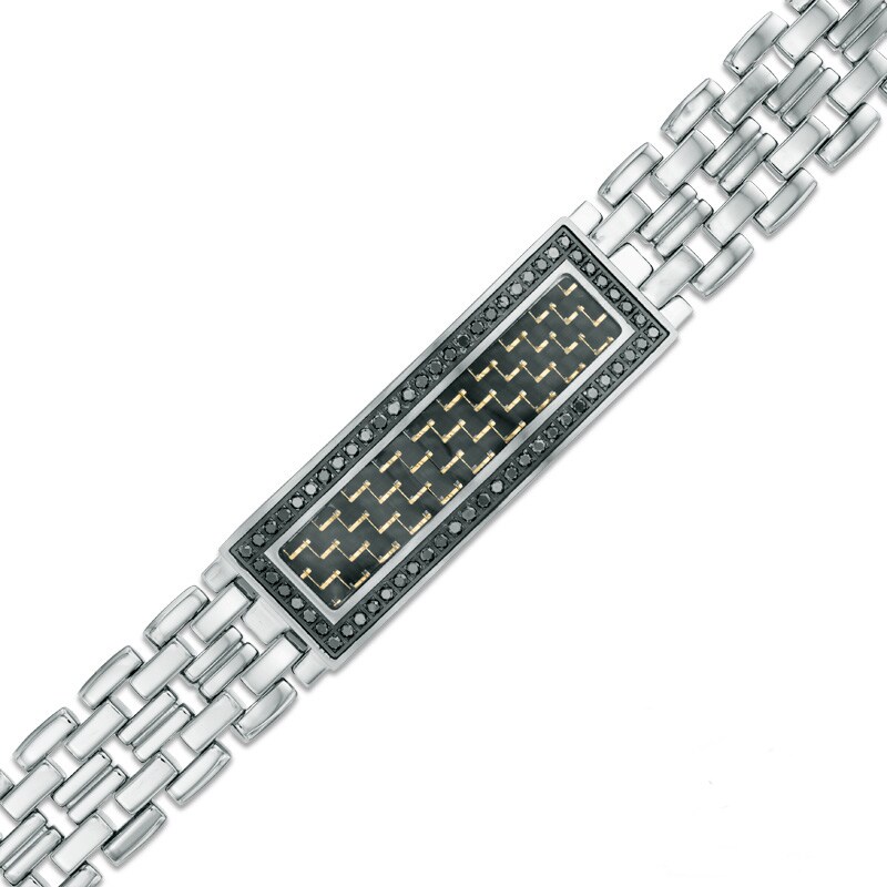 Main Image 1 of 3/4 CT. T.W. Black Diamond and Carbon fiber ID Bracelet in Black Stainless Steel