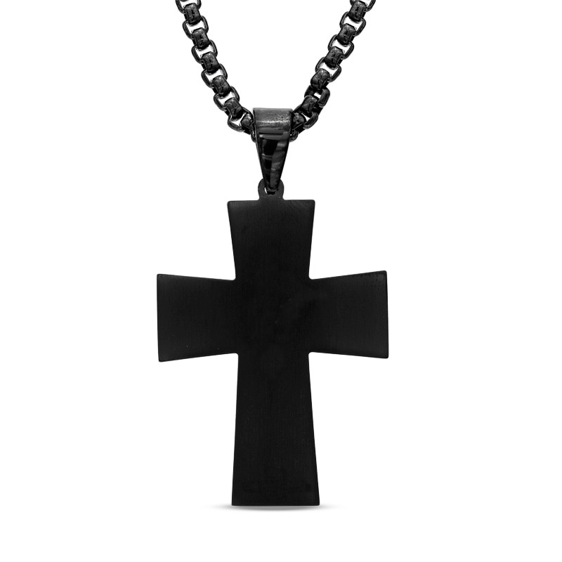 Men's Enhanced Blue Diamond Accent Cross Pendant in Stainless Steel with Black IP - 24"