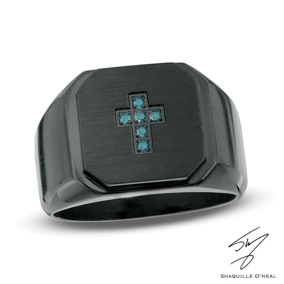 Diamond Accent Cross Ring in Black IP Stainless Steel - Size 10