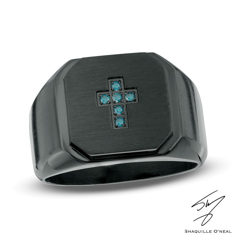 Main Image 1 of Diamond Accent Cross Ring in Black IP Stainless Steel  - Size 10