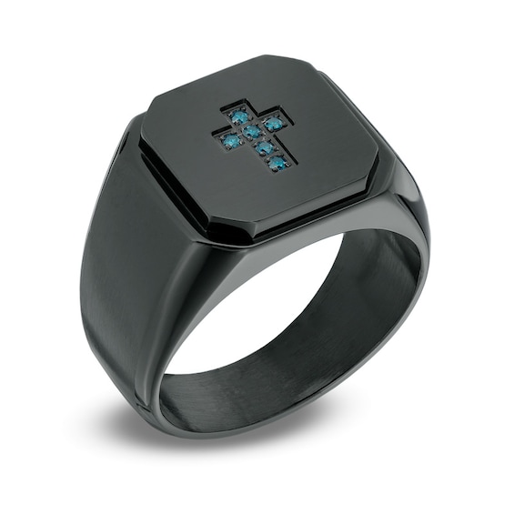 Diamond Accent Cross Ring in Black IP Stainless Steel - Size 10
