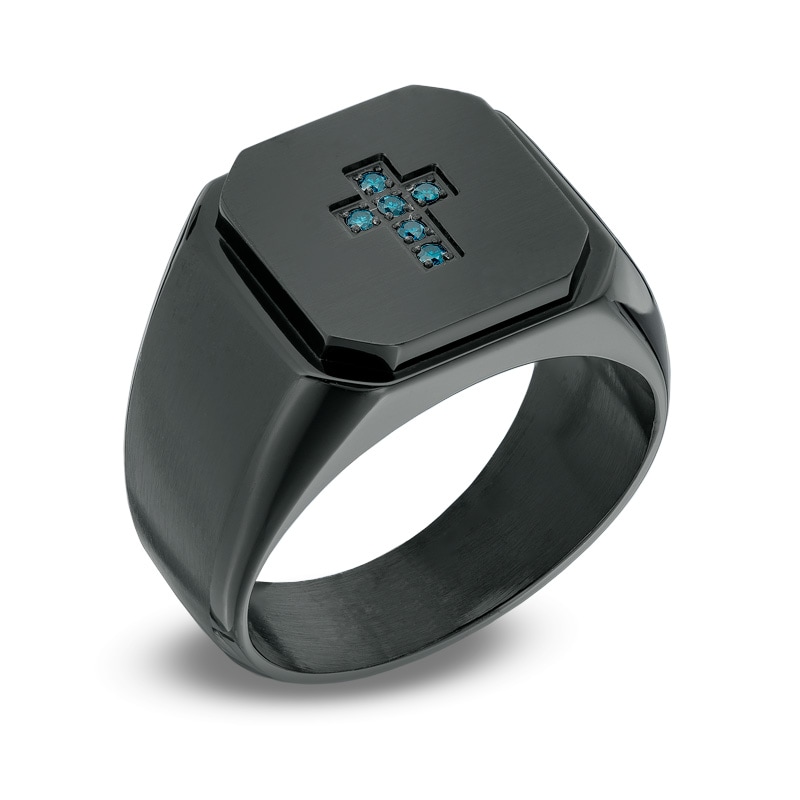 Main Image 2 of Diamond Accent Cross Ring in Black IP Stainless Steel  - Size 10