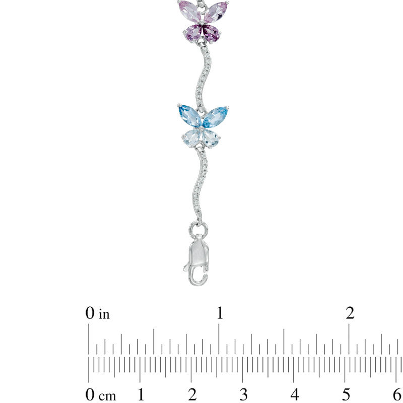 Multi-Gemstone and Lab-Created White Sapphire Butterfly Bracelet in Sterling Silver - 7.25"