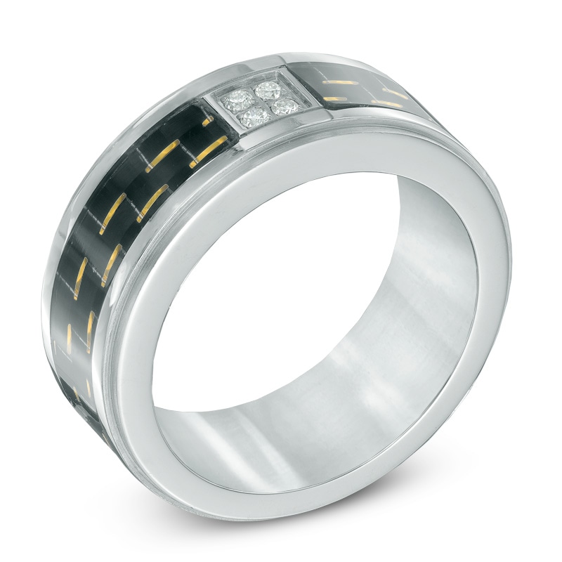 Main Image 2 of Diamond Accent Carbon Fiber Comfort Fit Stainless Steel Wedding Ring - Size 10