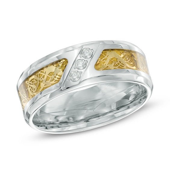 1/10 CT. T.w. Diamond Comfort Fit Two-Tone Stainless Steel Wedding Ring - Size 10