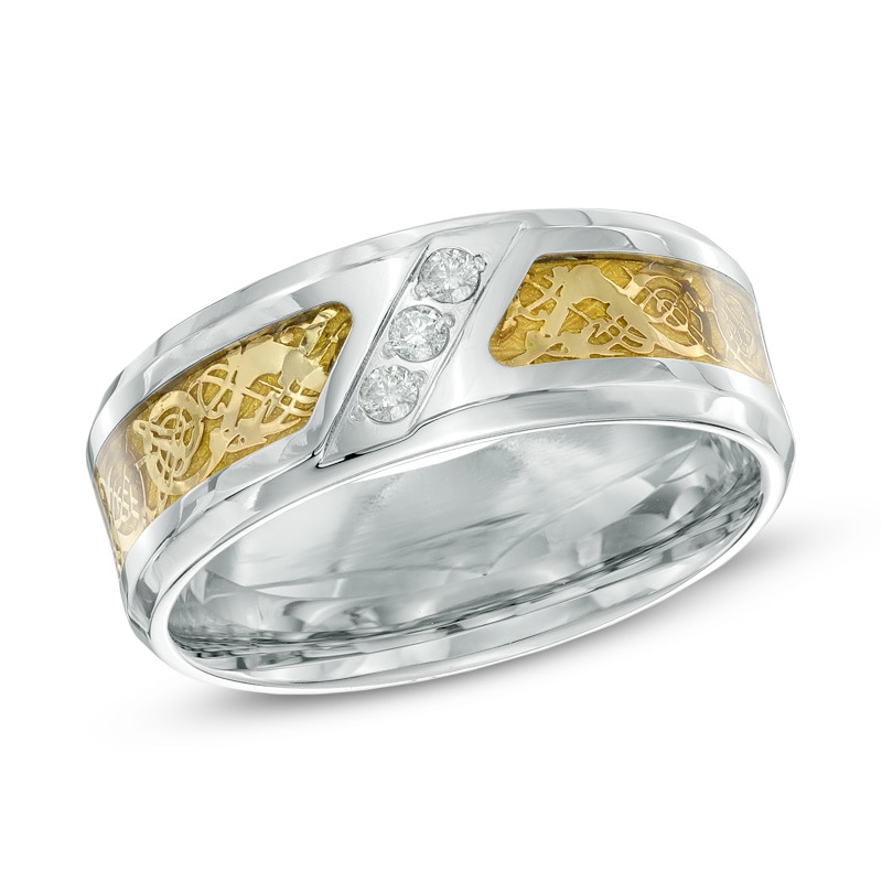 Main Image 1 of Men's 1/10 CT. T.W. Diamond Comfort Fit Two-Tone Stainless Steel Wedding Ring - Size 10